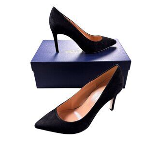 Brooks Brothers Suede Heels Size 6.5 Black Tall Pointed Toe Pumps Made In Italy